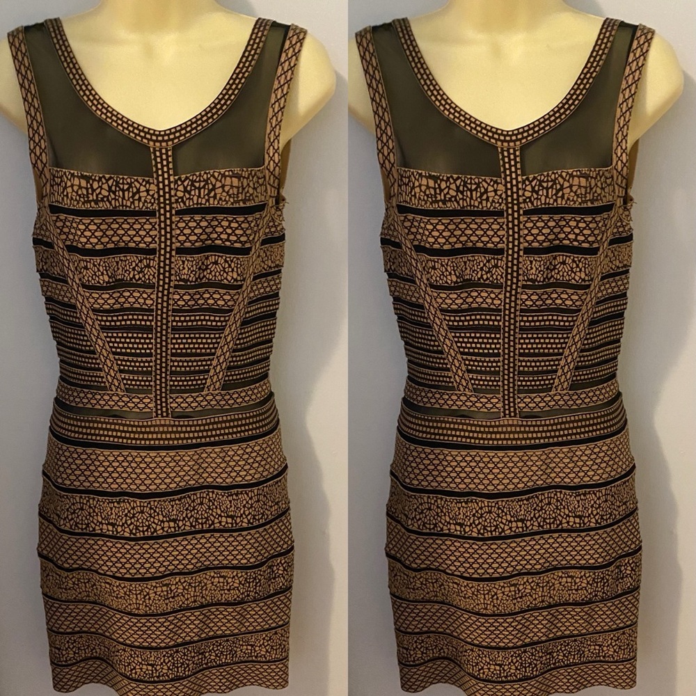Gracia Bandage Dress Beige & Black Bodycon style Prom Cocktail Wedding size M